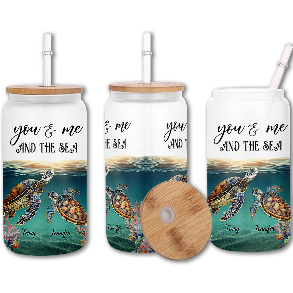 You & Me And The Sea - Personalized Turtle Can Glass
