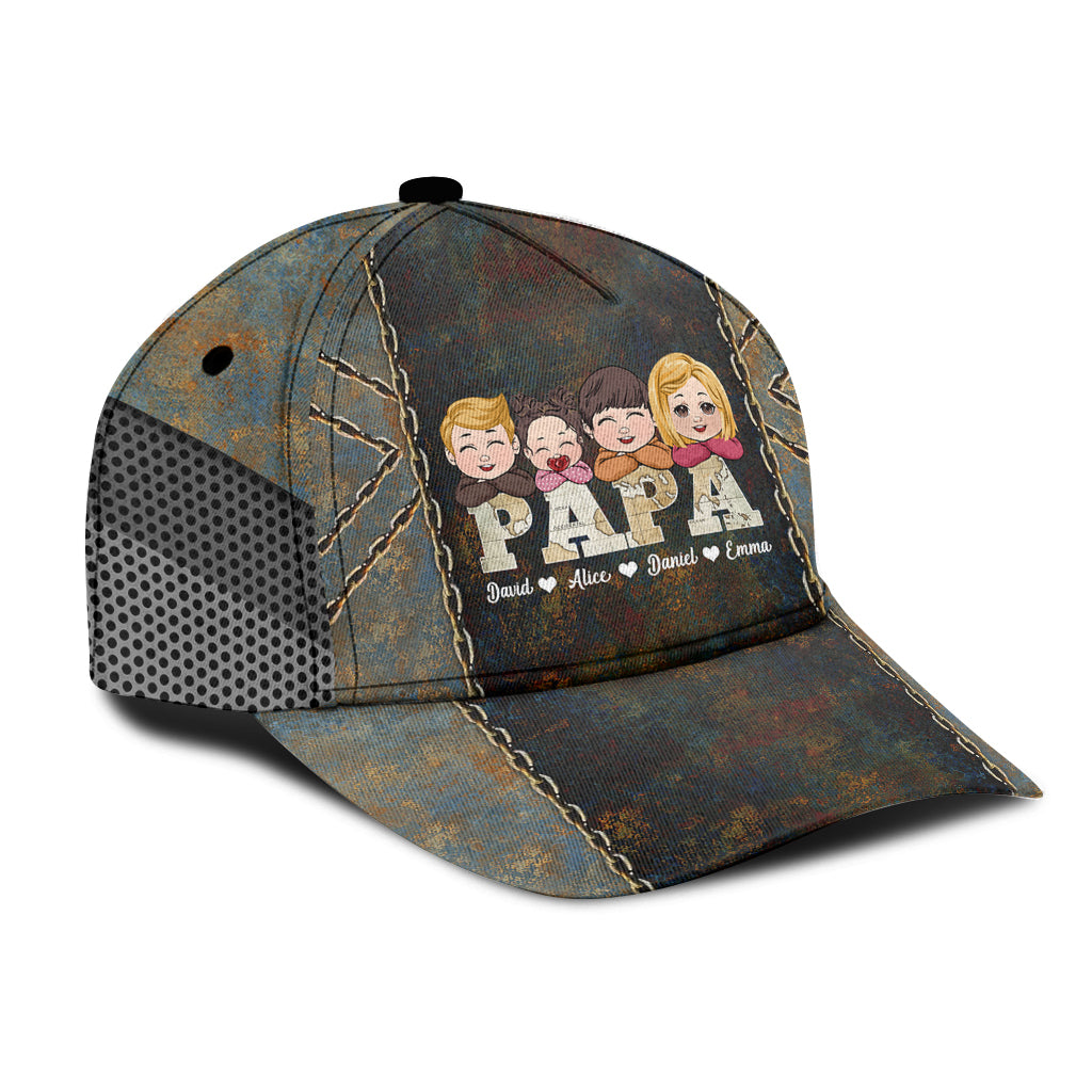 Papa Vintage Map With Kids - Personalized Grandpa Classic Cap