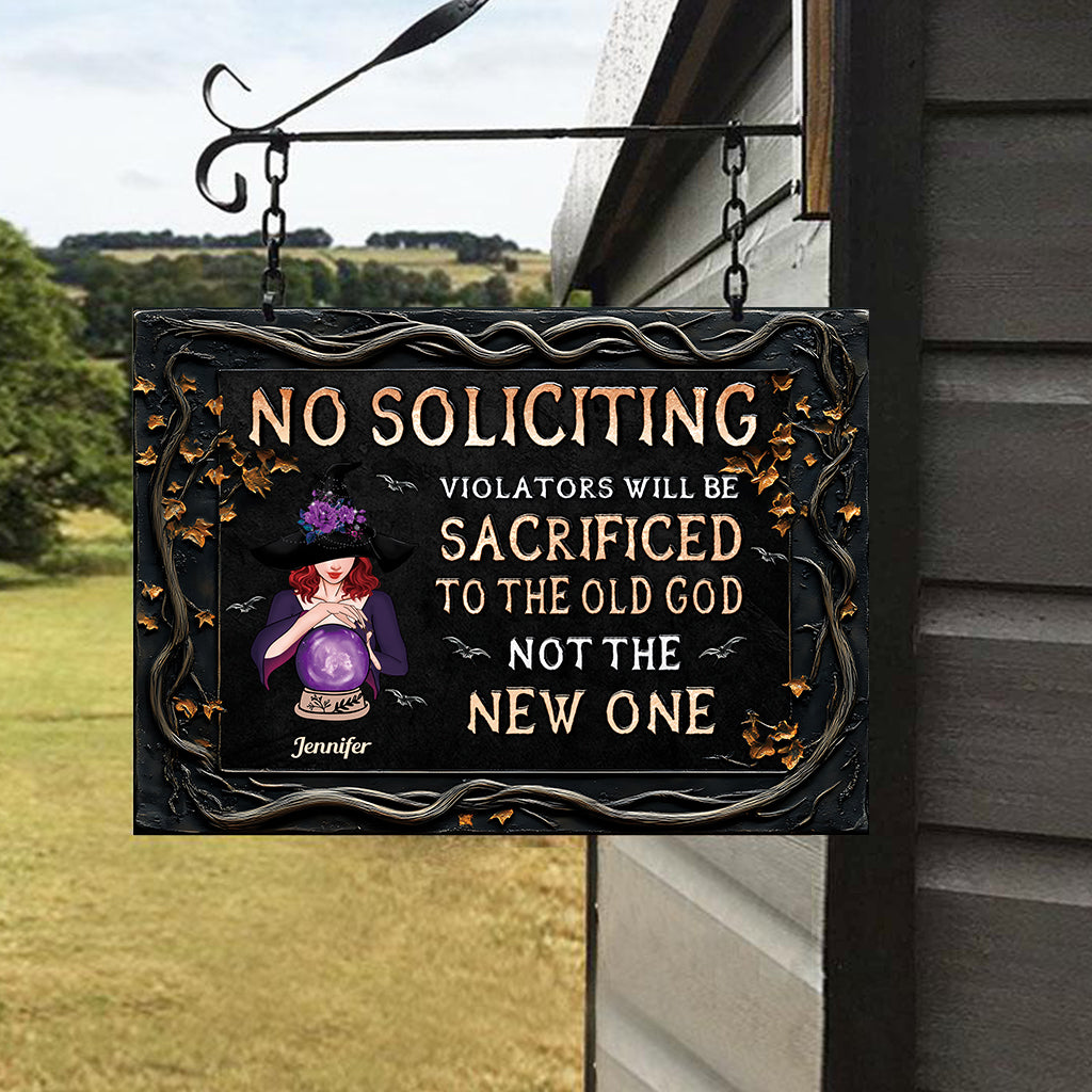 NO SOLICITING - Personalized Witch Rectangle Metal Sign