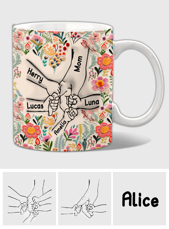 Hand In Hand Floral Style - Personalized Mother Mug