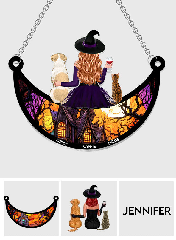 Wicked Witch And Little Monster - Personalized Dog Window Hanging Suncatcher Ornament