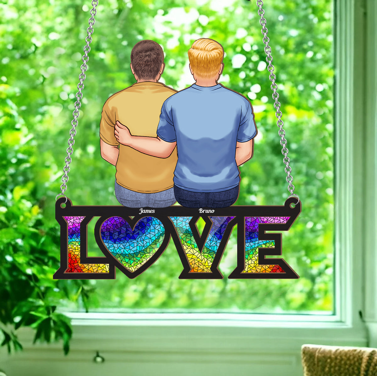 Love Is Love - Personalized LGBT Support 2 Layered Window Hanging Suncatcher