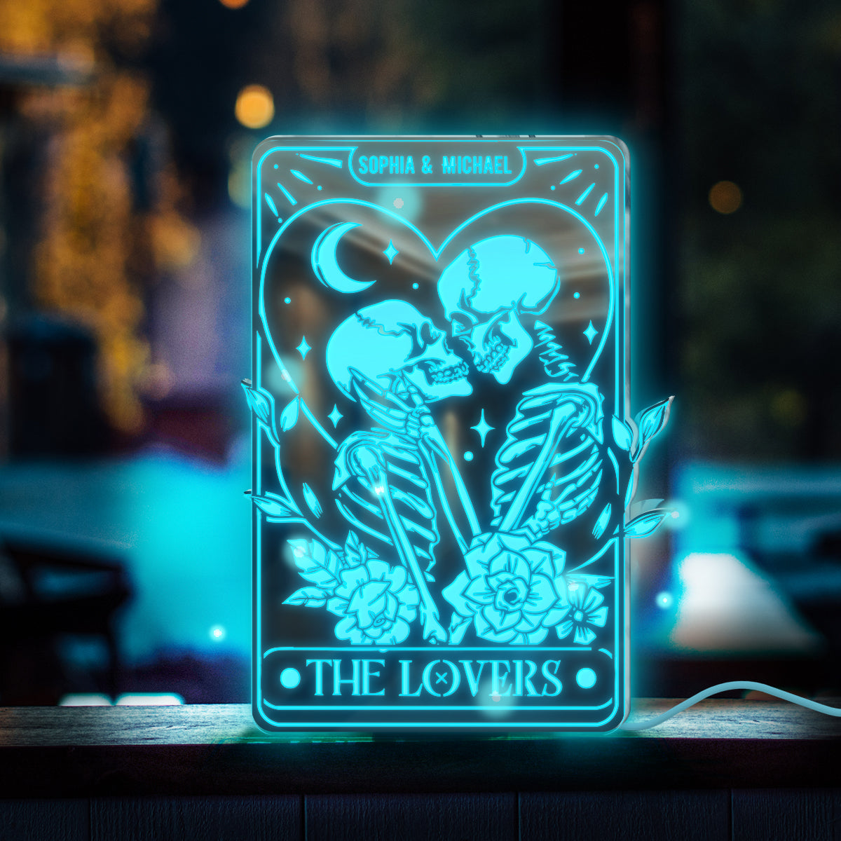 The Lovers - Personalized Skull Mirror Light