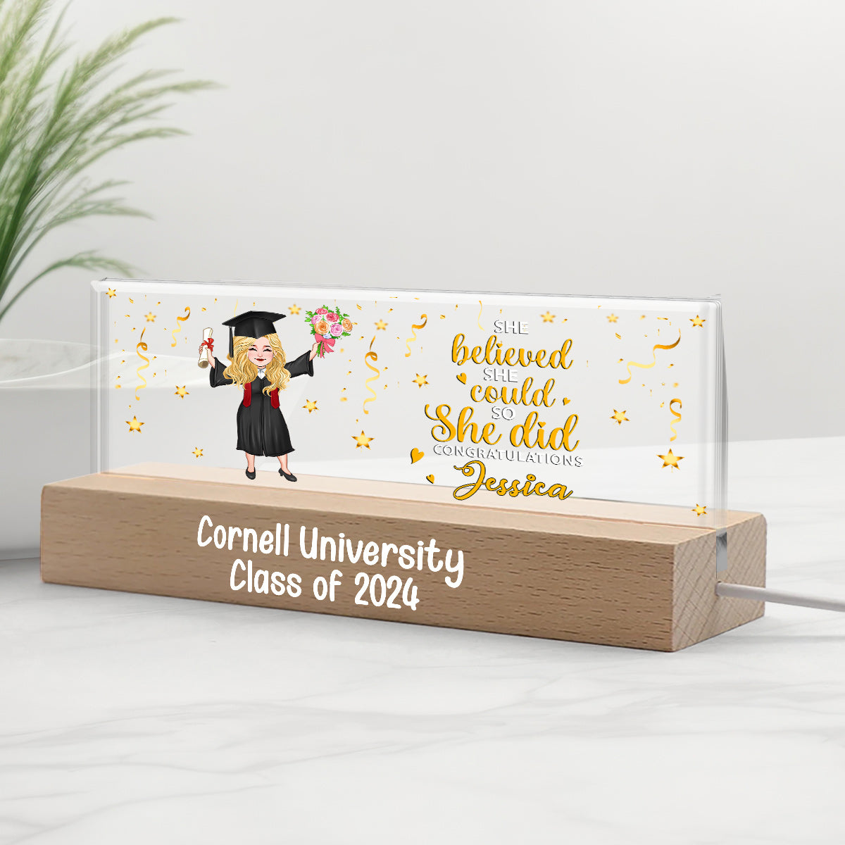 She Believed She Could So She Did - Personalized Graduation Custom LED Night Light