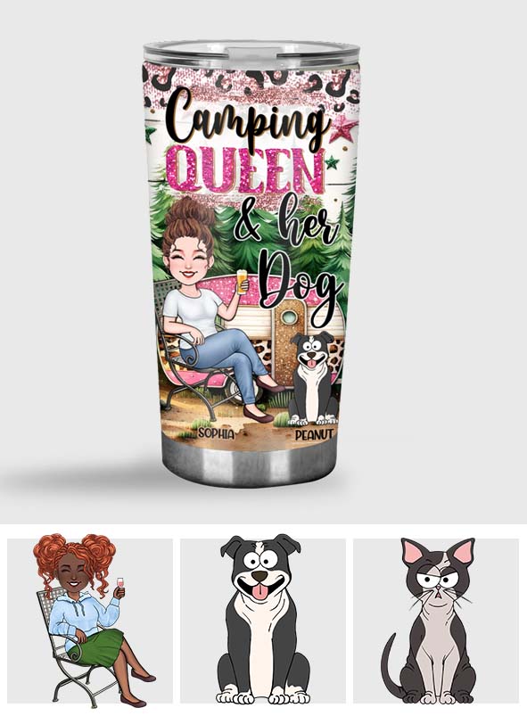 Glamping Queen & Her Dogs/ Cats... - Personalized Camping Tumbler