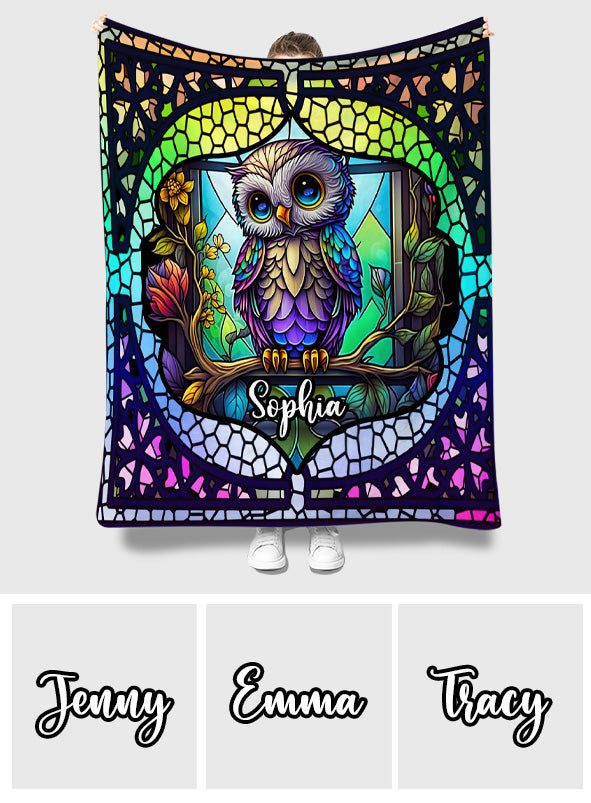 Cute Owl Stained Glass - Personalized Owl Blanket