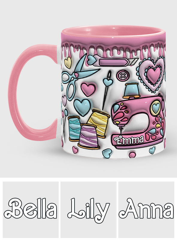 Mug rose personnalisé pour les passionnées de couture - Thème couture