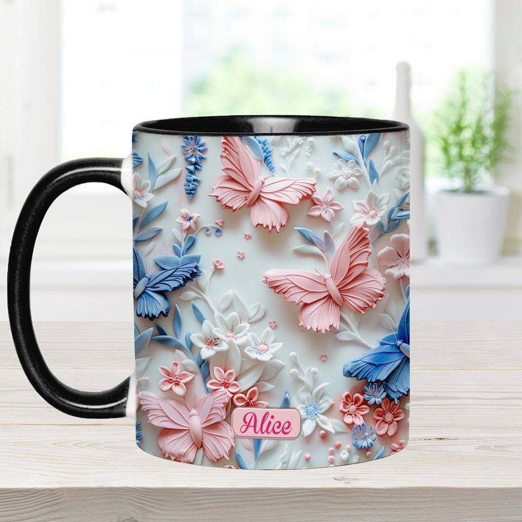 Pink And Blue Butterflies - Personalized Butterfly Accent Mug