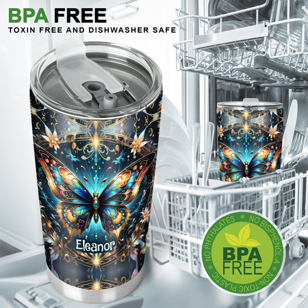 Stunning Gold Metallic Butterfly - Personalized Butterfly Tumbler