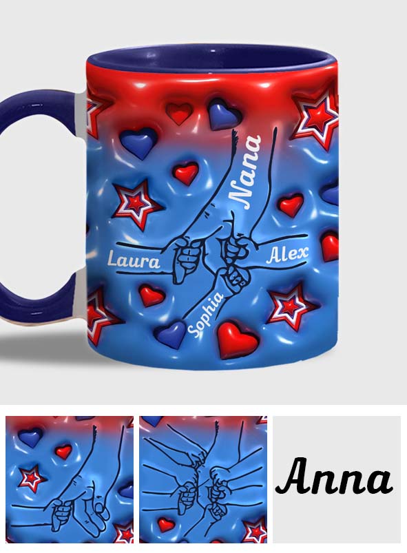 Nana & Grandkids Holding Hands - Personalized Grandma Accent Mug