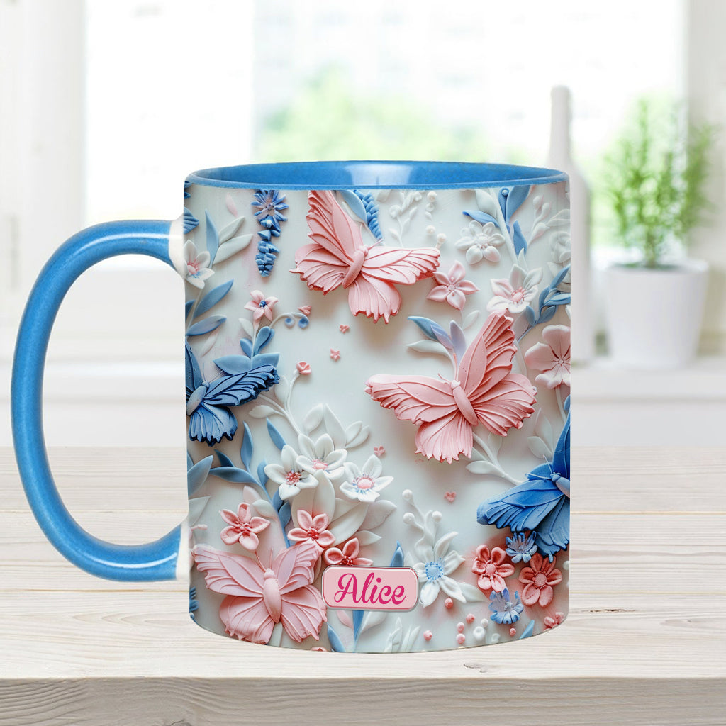 Pink And Blue Butterflies - Personalized Butterfly Accent Mug