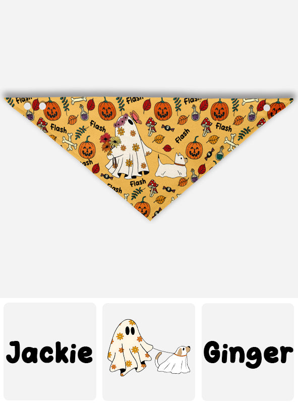 Cute Ghost Dog Pumpkin Ghost & Bat - Personalized Dog Pet Bandana