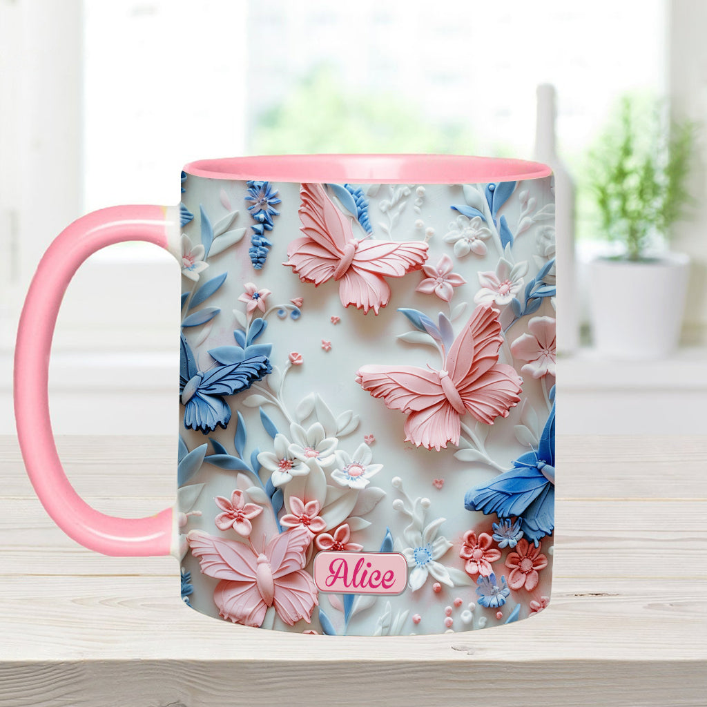 Pink And Blue Butterflies - Personalized Butterfly Accent Mug