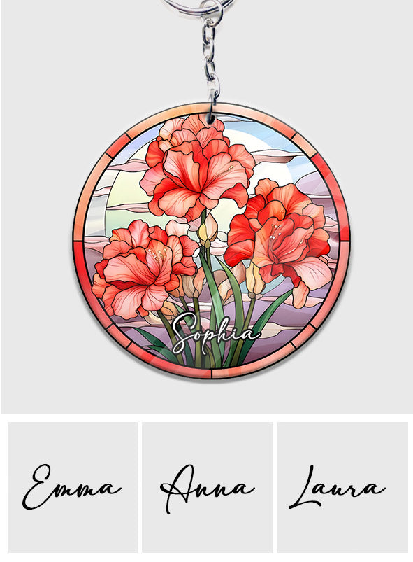 Stained Glass Birth Month Flowers - Personalized Birthday Keychain