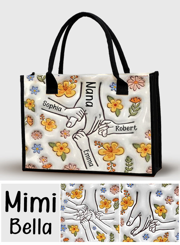 Holding Hands Grandma Mom Nana - Personalized Grandma Canvas Tote Bag