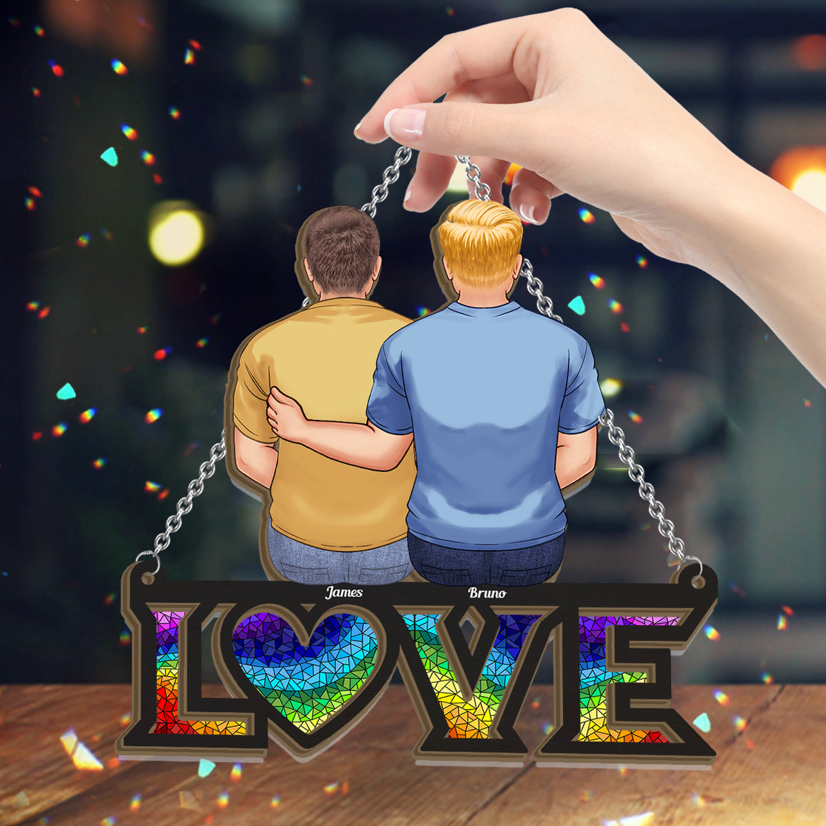 Love Is Love - Personalized LGBT Support 2 Layered Window Hanging Suncatcher