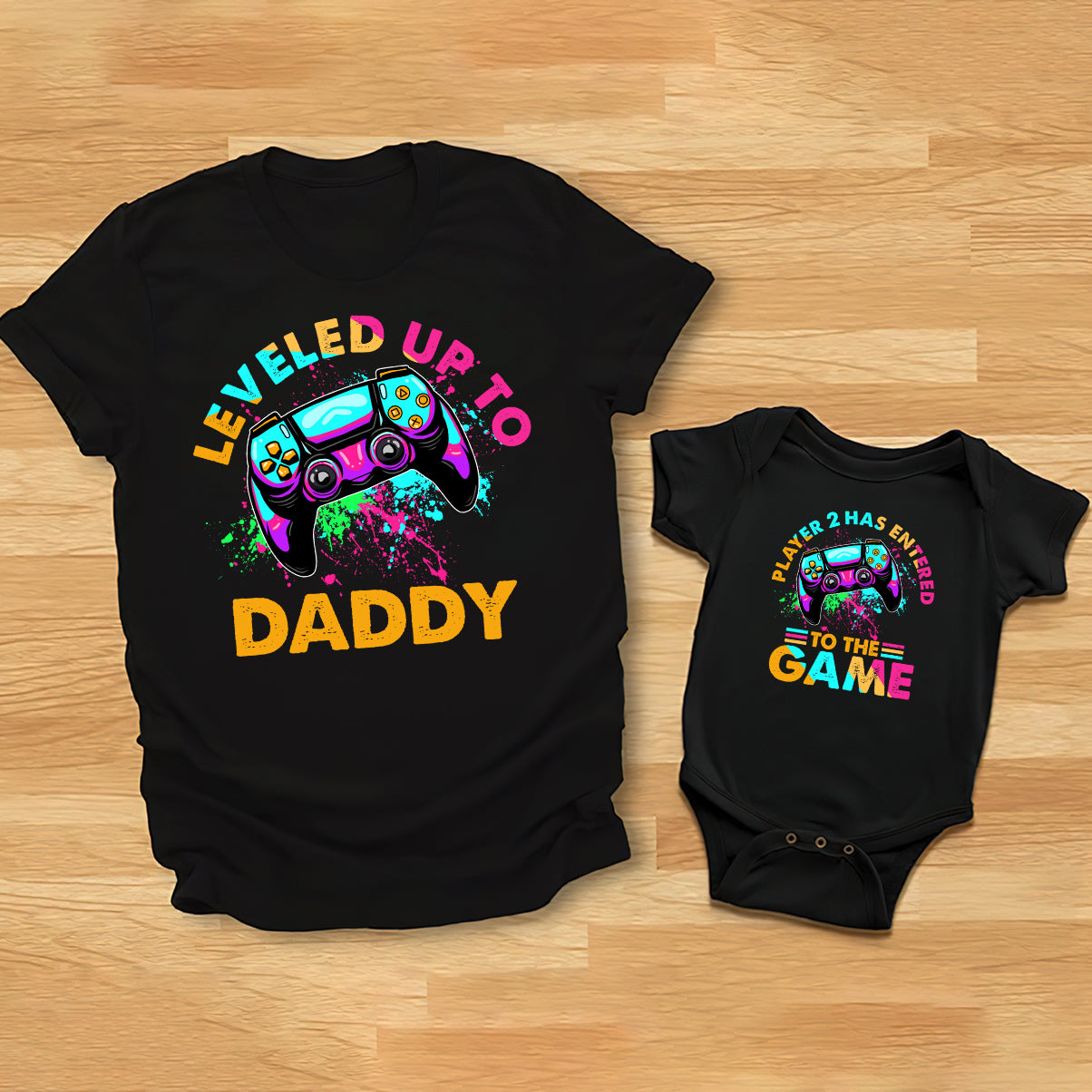 Level Up To Dad Grandpa... - Personalized Video Game T-shirt And Baby Onesie