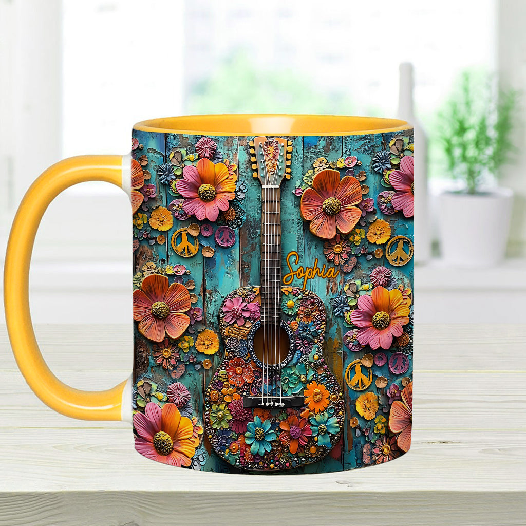 Vintage Hippie Guitar - Personalized Hippie Accent Mug