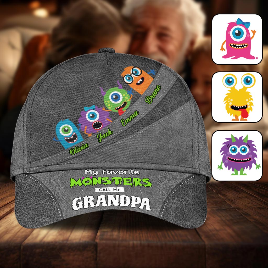 My Favorite Monsters Call Me Grandpa Papa - Personalized Grandpa Classic Cap