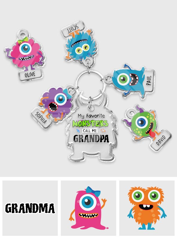 My Favorite Monsters Call Me Grandpa Daddy Dada - Personalized Grandpa Keychain with Charms