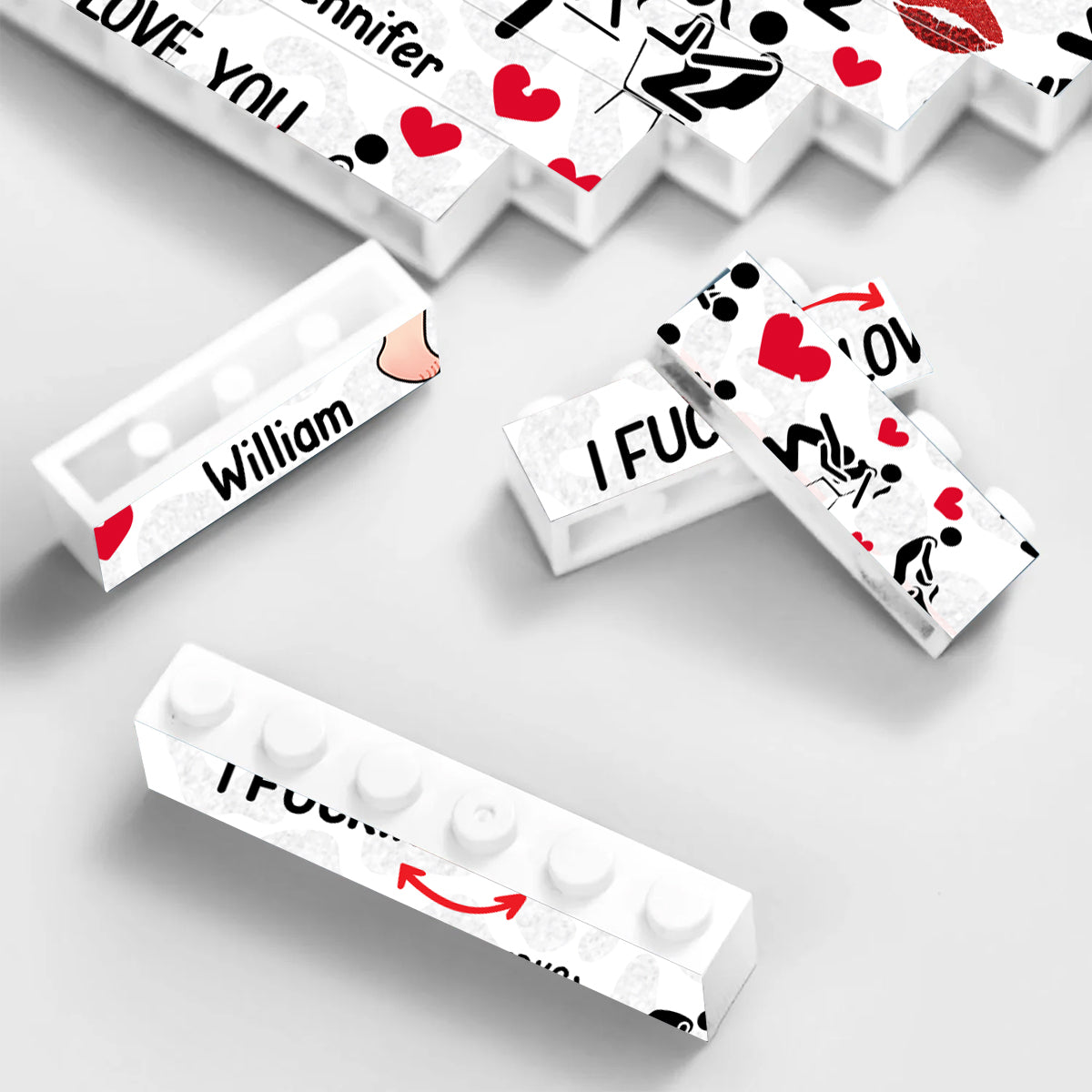 I love you - Personalized Couple Heart Building Brick Blocks Printed On Both Sides