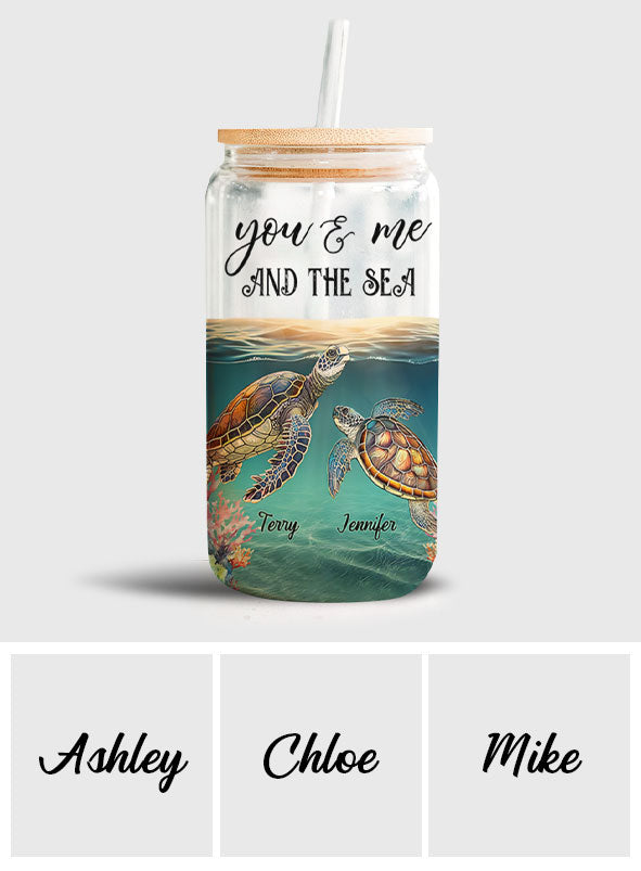 You & Me And The Sea - Personalized Turtle Can Glass
