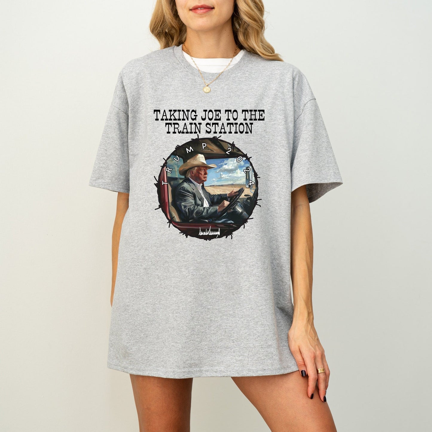 Donald Trump Shirt „Joe zum Bahnhof bringen“, Cowboy-Western-Shirt mit Donald Trump, Trump-Präsidenten-Shirt, Geschenk-T-Shirt und Hoodie für Republikaner