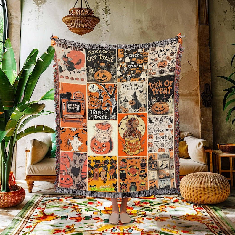 Couverture tissée d'Halloween, jeté tissé fantômes, couverture d'Halloween 0924