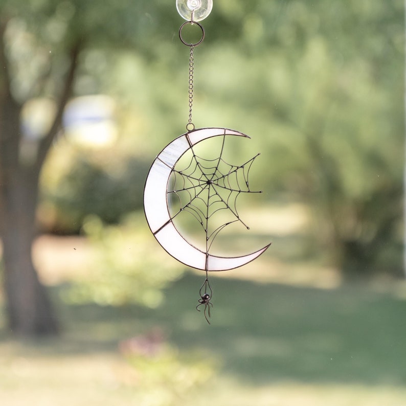 Halloween-Sonnenfänger mit Spinnenmond, Halloween-Fensterdekoration
