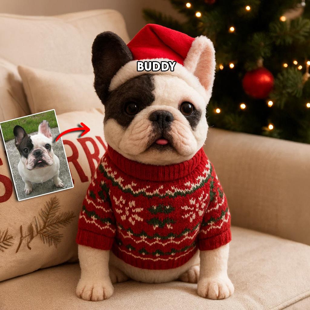 Pet Christmas - Personalized French Bulldog Dog Faux Fur Shaped Pillow