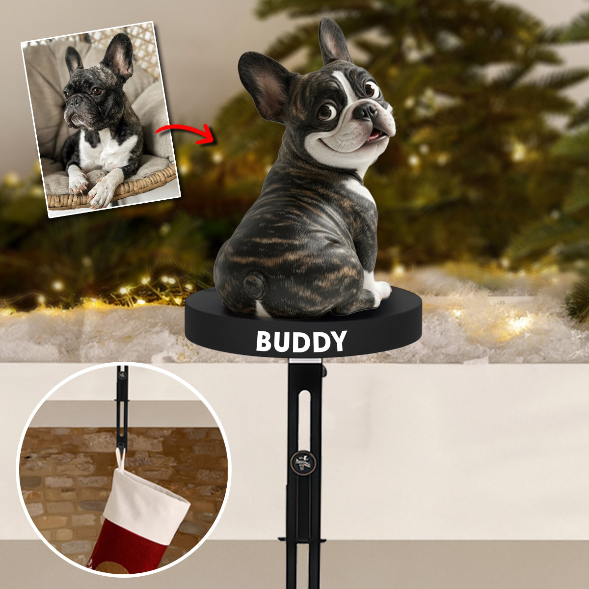 Funny Dogs - Personalized French Bulldog Dog Shaped Stocking Hanger