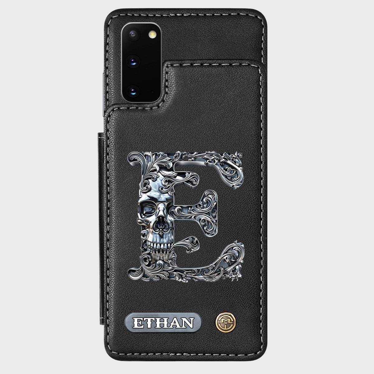 Skull Name Initial Letter - Personalized Skull Wallet Phone Case