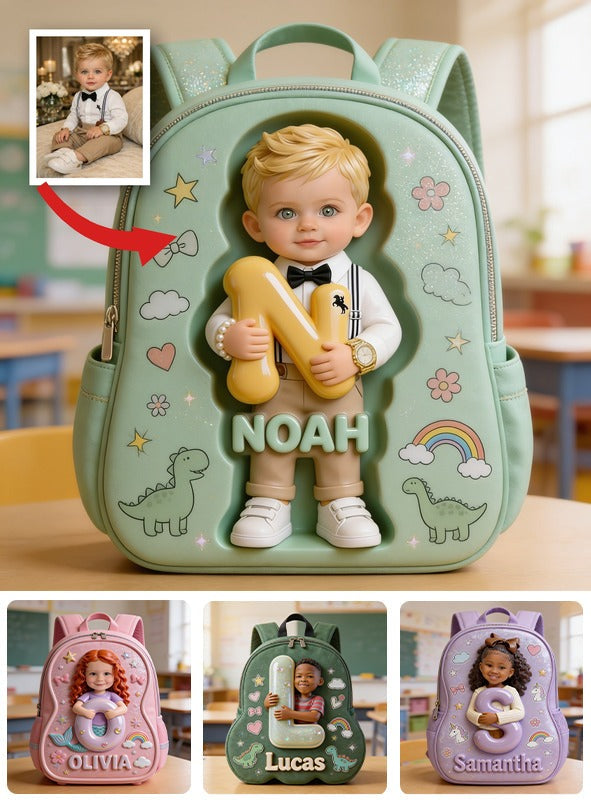 Personalisierter 3D Blonder Baby Jungen Rucksack mit Wechselbarem Namen Patch Geschenk für Kleinkinder