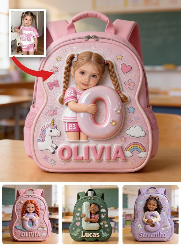 Sac à dos personnalisé 3D mignon fille rose paillettes avec nom pour la rentrée