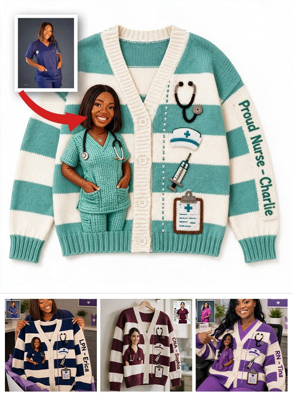Cardigan en Tricot 3D Personnalisé pour Infirmière, Cadeau Fierté pour Professionnels de Santé