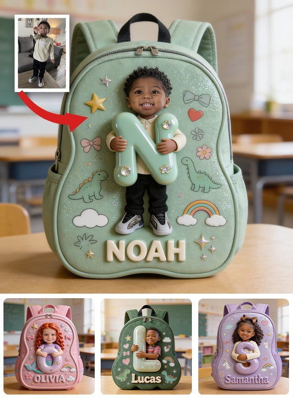 Personalisierter 3D Lächelnder Lockenfrisur Rucksack für Kleinkinder mit Namensschild