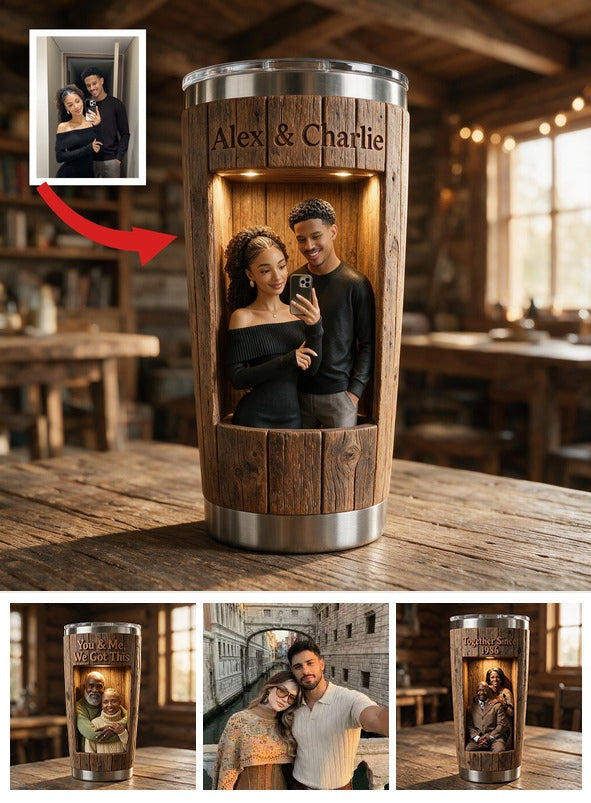 Personalisierter Rustikaler 3D Selfie-Becher für junge schwarze Paare - 'Du & Ich, wir schaffen das' Romantisches Geschenk zur Jubiläumsfeier