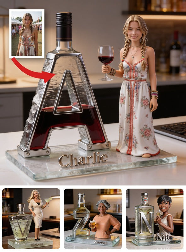 Plaque Acrylique Personnalisée pour Amateurs de Vin - Femme Blonde Adulte avec Verre de Vin, Cadeau Décor de Bar à Domicile avec Nom Personnalisé