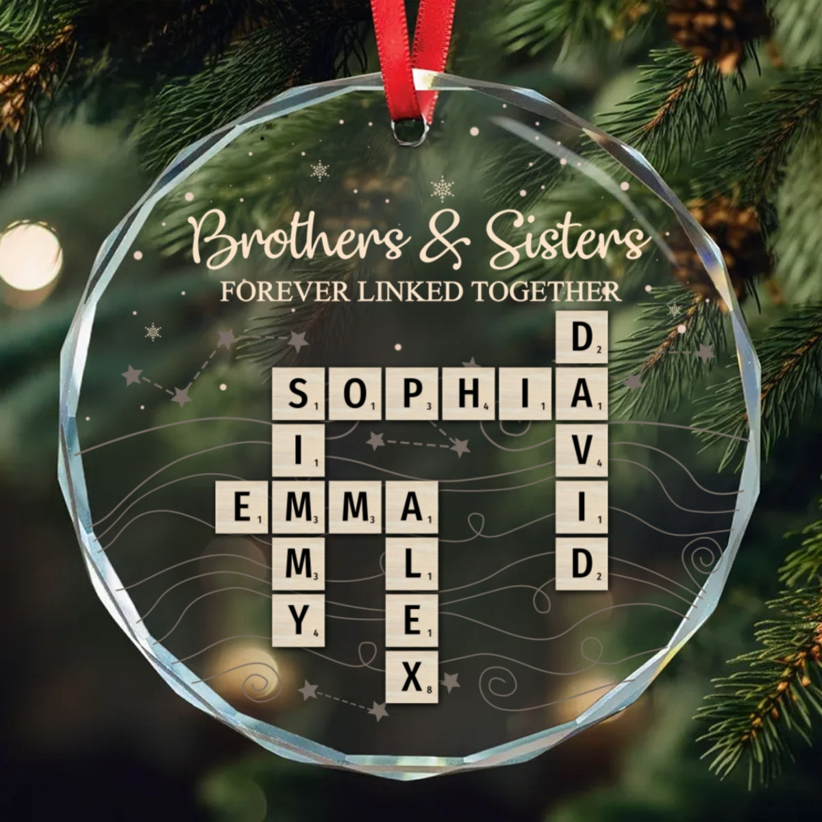 Forever Linked - Personalized Sibling Round Shaped Glass Ornament