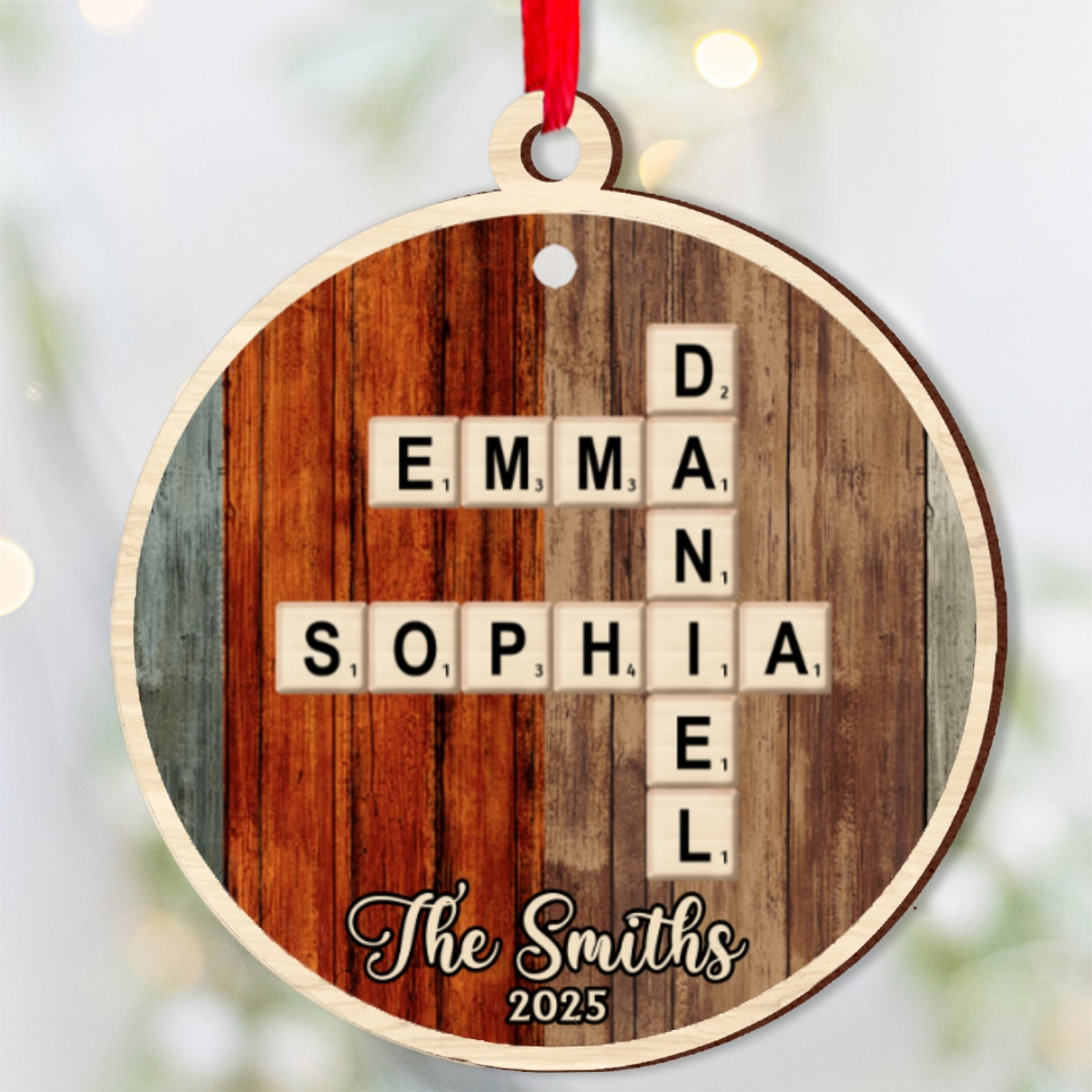 Love Family Crossword Scrabble Puzzle - Personalized Family Flip Ornament