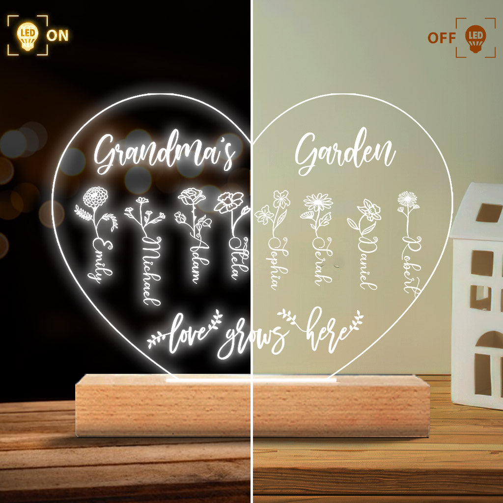 Grandma's Garden - Gift for grandma, mom, aunt, grandpa - Personalized Shaped Plaque Light Base
