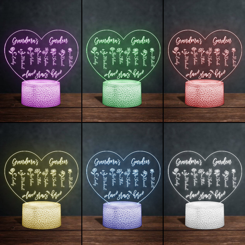 Grandma's Garden - Gift for grandma, mom, aunt, grandpa - Personalized Shaped Plaque Light Base