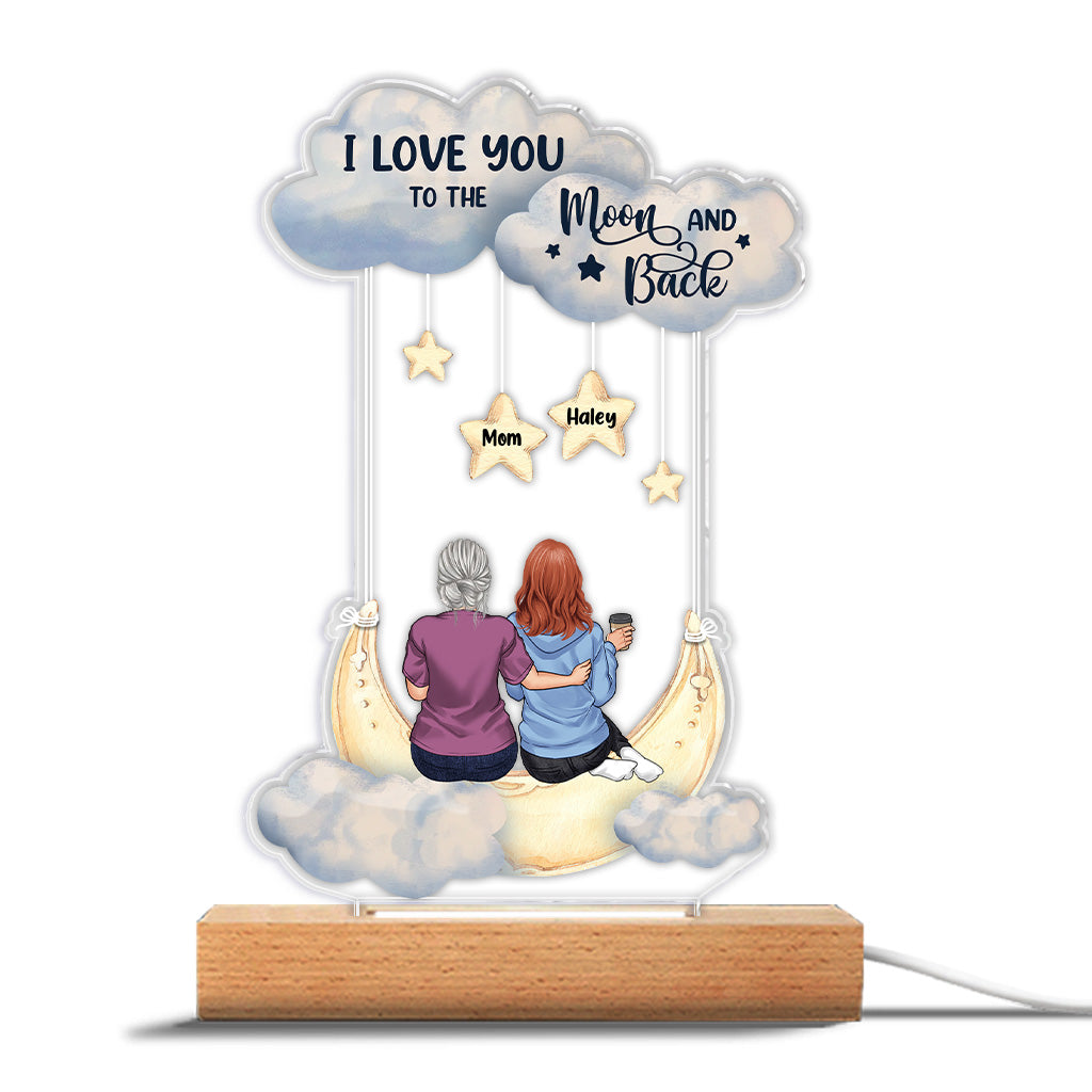 I Love You To The Moon And Back - Personalized Mother's Day Mother Shaped Plaque Light Base