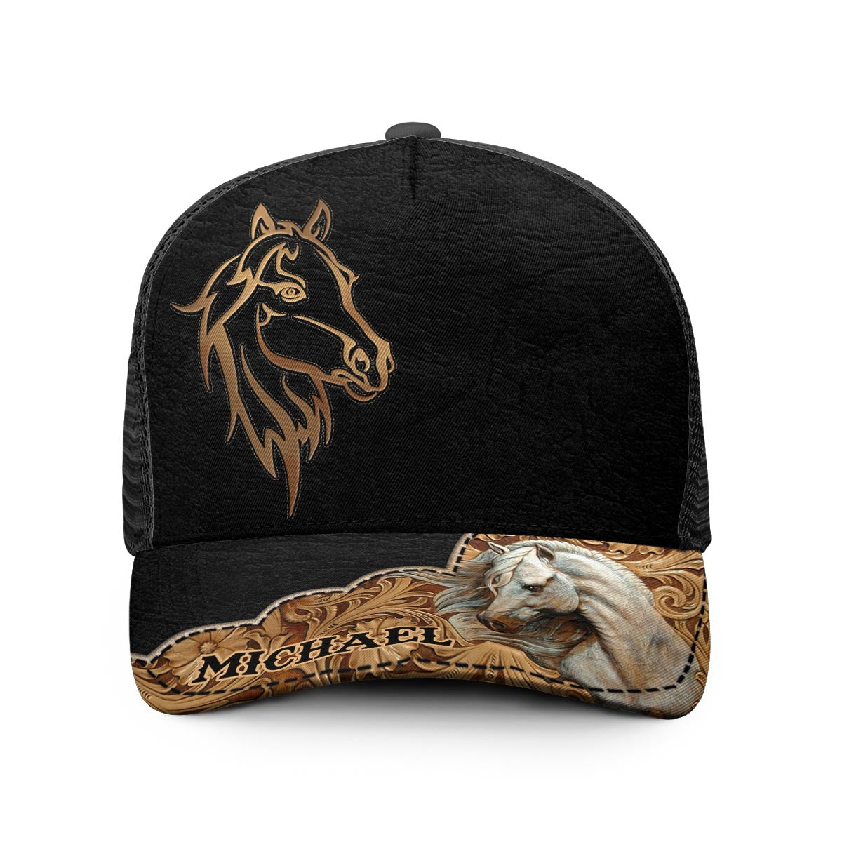 Love Horses - Personalized Horse Trucker Hat (Black Mesh)