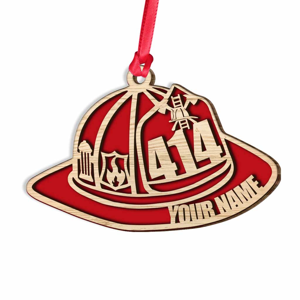 Firefighter Helmet - Personalized Christmas Layered Wood Ornament