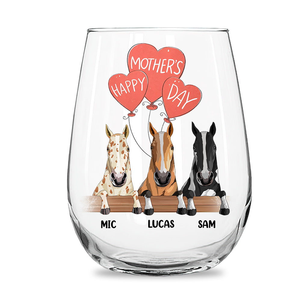 I Love You Mom - Personalized Mother's Day Horse All Over Wine Glass