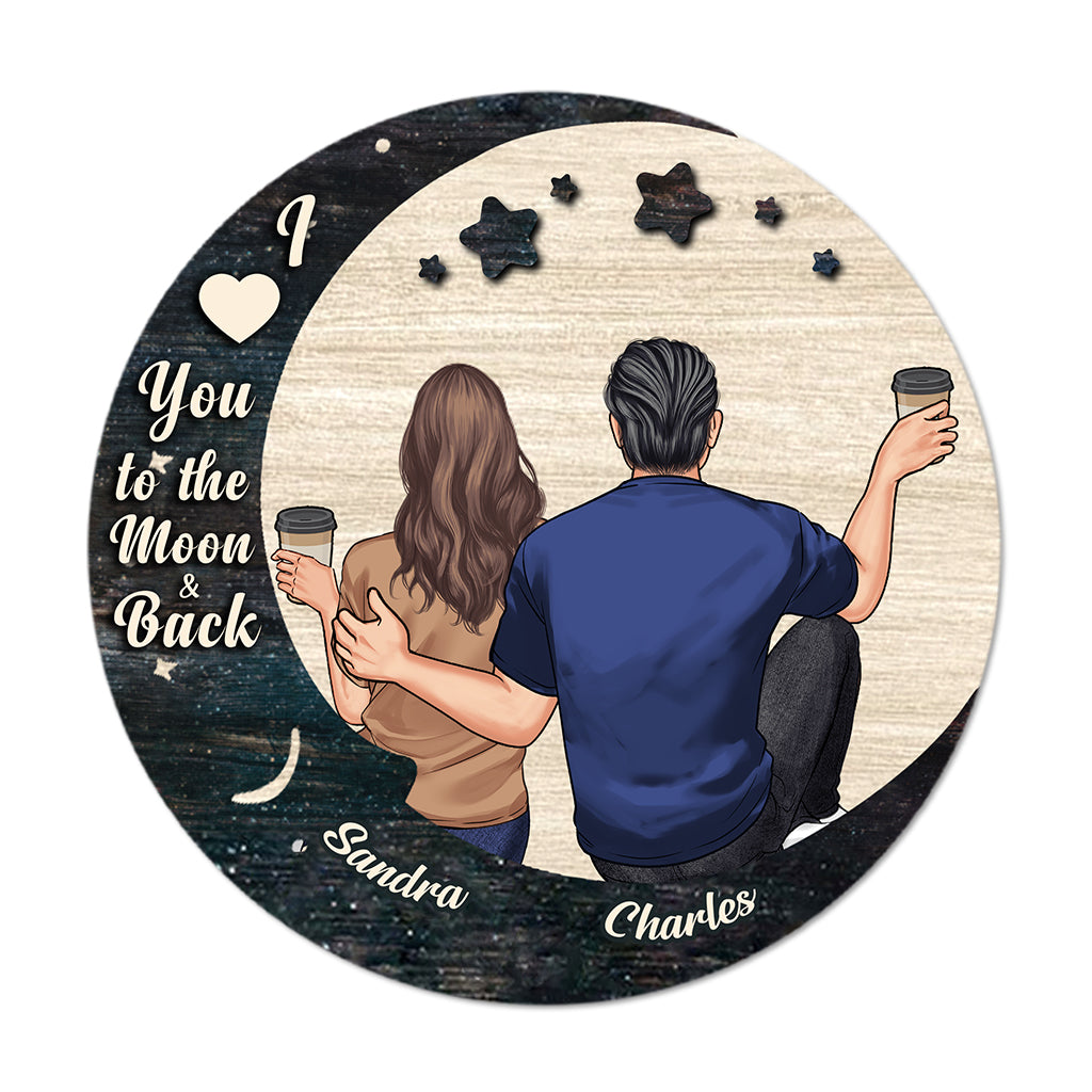 I Love You - Personalized Couple Round Wood Sign