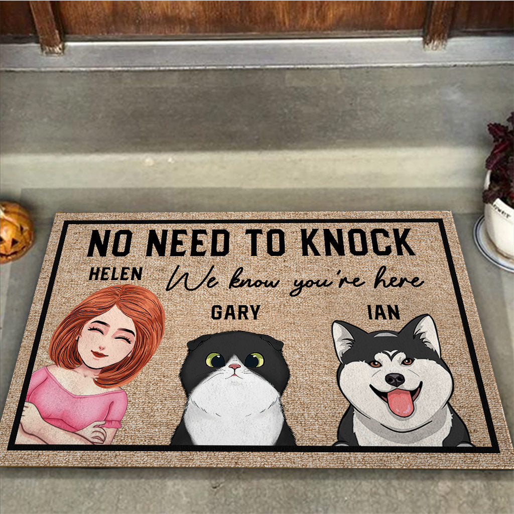No Need To Knock We Know You Are Here - Personalized Dog Doormat