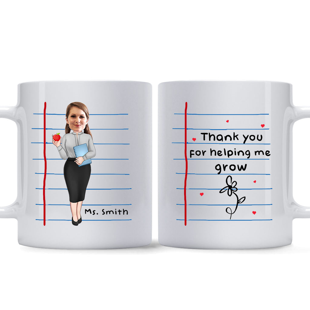 Merci de m'avoir aidé à grandir - Mug personnalisé pour enseignant