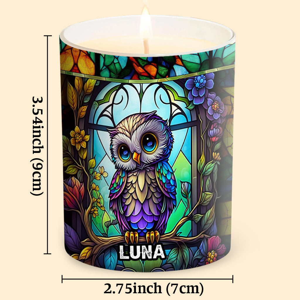Colorful Owl - Personalized Owl Candle With Wooden Lid
